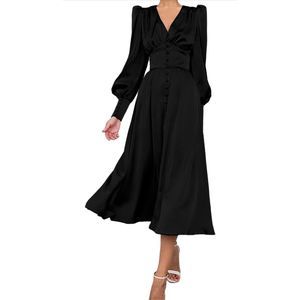 Puff Sleeve Satin Maxi Dress